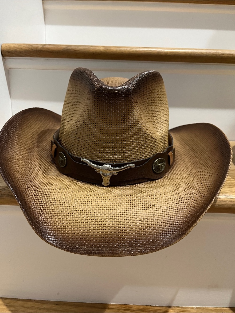Brown Straw Cowboy Hat with Bull Head Concho - Women
